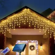 10m Solar Power Rain Shower PVC Christmas Lights 300 LEDs for Outdoor Decoration Warm White