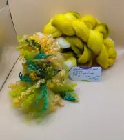 Hand Dyed Wool Roving & Teeswater Locks Yellows Green