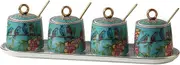 Ceramic spice jar， Ceramic Condiment Container Seasoning Box Set Seasoning Jar Spice Jar with Spoon Lid to Store Sugar Salt Spices Seasoning Condiment Pots Can