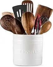 LAUCHUH Utensil Holder for Countertop Porcelain Utensil Caddy Farmhouse decor Kitchen Utensil Crock Large Size for Kitchen Storage, White