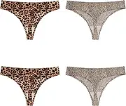 [SAKVILSEC] 4 Pack Set Women's Panties Sexy Leopard Printed Underwear For Woman Seamless Underwear G String Thongs