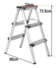 3 step foldable ladder stool aluminum frame portable anti slip 73 cm high QLD
