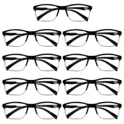 9 Packs Mens Unisex Half Frame Square Reading Glasses Black Spring Hinge Readers