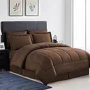 King Size Comforter Set 8 Piece Bed in a Bag with Bed Skirt, Fitted Sheet, Flat Sheet, 2 Pillowcases, 2 Pillow Shams, King, Greek Key Chocolate