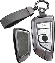 ontto Metal Leather Car Key Fob Cover Fit for BMW F30 F11 X3 F25 Serie 1 E39 X4 G20 X5 G05 F40 X6 F44 216 X1 G30 320i Smart Key Holder case keyring Shell bag keychain auto accessories Grey B