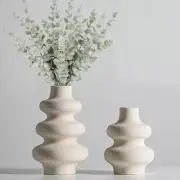NEW West Elm Large Cream Stoneware Ceramic Geometric Flower Vase Décor Set of 2