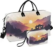 [ZRYSMY] Duffel Bag for Traveling, Landscape Sunset Moutains Travel Bag Gym Bag, with Multiple Interior Pockets Shoulder Weekender Bag for Women Men with Toiletry Bag 20.5L x 1.9W x 13.8H