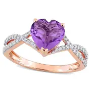 8.0mm Heart-Shaped Amethyst and 0.20 CT. T.W. Natural Diamond Twist Split Shank Ring in Solid 14K Rose Gold