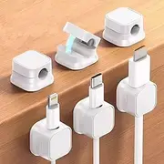 Magnetic Cable Holder,Bonaler Adhesive Cord Organizer Wire Holder Keeper USB Charger Holder for Home,Office,Keep Cables Neat and Tidy,Pack of 6,White