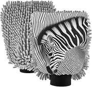 XYMZR Zebra Funny Print Absorbent Microfiber Car Wash Mitt, Funny Cute Anime Scratch Free for Cars Cleaning, Home Cleaning Mitts, 2 Pack, 10.24” L x 7.09” W