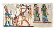 Ancient Egyptian Fresco Pharaoh with a bow wall decor. Ancient Egyptian Hierogly