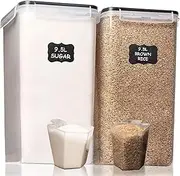 Shazo Extra Large Food Storage Containers with Airtight Lids, Set of 2 (9.5L / 321 Oz) MAXIMIZE Storage Space for Flour Sugar Rice Baking Supply