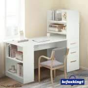 Computer Desk Home Office Study Desk Bookshelf Drawers Storage Rack White 120cm