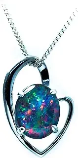 [Opal Gallery] Genuine Australian Triplets Opal 11x9mm - Fire Opal - Opal Necklace Pendant in Sterling Silver White Gold Plated Women's Opal Jewellery