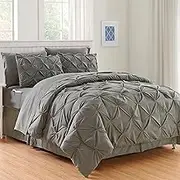Elegant Comfort 8-Piece Pinch Pleated Comforter Set - All Season Complete Bed in a Bag, Includes 4pc Smart Sheet Set, Bed Skirt, Comforter, Matching Pillowcases and Shams, King/Cal King, Gray