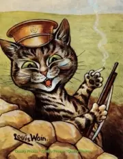 World War One Cat In Trench 8.5x11" Photo Print Louis Wain Whimsical Animal Art