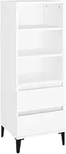 vidaXL Engineered Wood Highboard White - 40x36x110 cm, Classic Style with Industrial Metal Feet, with Large Storage Capacity