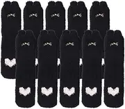 [Jaksairos] Fuzzy Slipper Socks For Women 5/10 Packs Cat Coral Fleece Socks Autumn Warm High Leg Socks Home Floor Sleep Socks