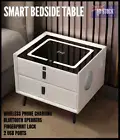 White Smart Bedside Table Wireless Charging Fingerprint Lock Speakers USB Slots