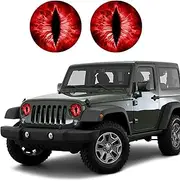 2PCS Beast Eyes Headlight Decals, 3D Stereo Eyes Headlight Decal Stickers, Car Body Window Bumper Decoration Stickers, Car Accessories Round Headlight Decal for Jeep Wrangler (Red)