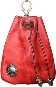 [Generic] Wallet - Leather Cowhide Wallet, Stylish Retro Storage Bag | Genuine Handmade Drawstring Purse, Portable Coin Organizer Bag, Change Holder, Small Bag for Men and Women, Weinrot, see description, See