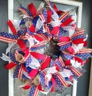 XL Patriotic 4th of July American Flag Deco Mesh Front Door Wreath Home Decor