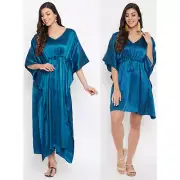 Gypsie Blu Plus Size Kaftan Tunic Dress Womens Satin Nightdress Sleepwear Robes