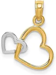 [JewelryWeb] 14ct Gold 15mm Double Love Heart Pendant Necklaces-Pendant Intertwined Two color High Polish and 2 d