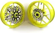 Neon Yellow Front Rear Wheel Rims and Brake Discs Rotors Compatible with Honda CBR1000RR 2006-2016, Motorcycle Replacement Accessories Parts