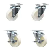 4 Inch SS Nylon Wheel Swivel Top Plate Caster Set with 2 Brakes Service Caster
