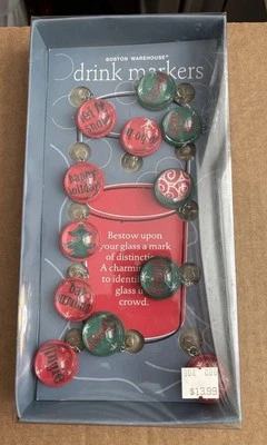 Boston Warehouse Drink Markers - Charms For Glasses - Set of 12 - New In Box