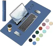 Non-Slip Desk Mat, Natural Cork & Leather Desk Pad, Waterproof Large Mouse Pad, Easy Clean Laptop Mat for Desk, Desk Table Protector Mat, Mouse Pad for Office/Home/Detor (Lake Blue, 60x34CM)