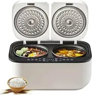 Rice Cooker, 5L Low Sugar Double Chamber Rice Cooker, 10 Functions, Low Carb Steamer with Dual Chamber Independent Temperature Control, 24hr Delay Timer, 12hr Keep Warm, White