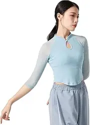 [Angcoco] Women's Chinese Traditional Mandarin Collar Long Sleeved Mesh Tops