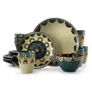 Elama Dinnerware Sets Contemporary Tan Blue Stoneware 16-Piece (Service for 4)