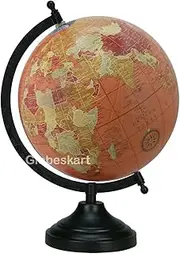 Educational/Antique Globe with Black Matt Arc and Base/World Globe/Home Decor/Office Decor/Gift Item / 8 inches (Rust Red)