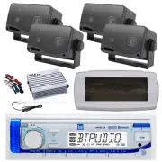 Dual Bluetooth Marine Radio,Cover,Antenna,Amp w/Kit, 4x 3.5'' 200W Black Speaker
