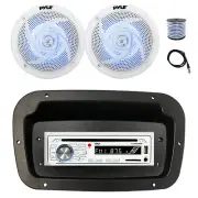 Pyle Marine CD Radio, Adapter,Spa Bezel, Ant, Wire,2x 6'' 240W LED White Speaker