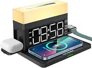 EqiEch Alarm Clock With Wireless Charging, 7 Color Night Light, Multi-Device Charging Station, 3 in 1 for Home, Office, Reading, Learning
