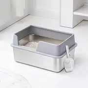 Stainless Steel Cat Litter Boxes, Side Entry High Sides Anti Splashing Enclosed Cat Litter Box, Extra Large Metal Litter Pan with Scoop, Easy to Clean, for Small Medium Cats