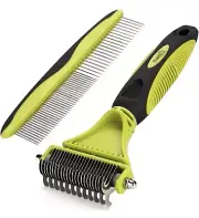 Pecute Pet Dematting Tool 2 Pack - Double Sided Undercoat Rake & Green-2 pack