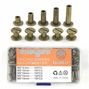 90 Sets Chicago Screws Assorted Kit 5 Sizes Bronze Leather Rivets 5mm Screw Rive