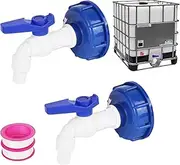 IBC Outlet Tap, 3/4 Inch and 1/2 Inch Connection, IBC Tank Accessories, Garden Tap for IBC Container 1000 L, Adapter for Water Tank, Pack of 2