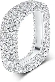 [MDFUN] 18K White Gold Plated Iced Out Promise Engagement Wedding Eternity Ring for Women Men, Sparkling Cubic Zirconia Square Rings 7mm Width Size 5-10.5