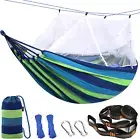 Cotton Hammock with Mosquito Net & Tree Straps Kits, Breathable Mesh Hammock for