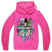 Liyun Kids Cartoon Games Hoodie Casual Long Sleeve Hooded Minecraft Graphic Sweatshirts For 5-12y Boys Girls 11-12Years Rose Red