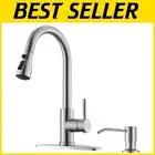 Brushed Nickel Kitchen Faucet with Soap Dispenser & Pull Down Sprayer - 3 Modes