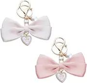 [yaozeio] Bow Keyring Keychain for Women Backpack Purse Bag Charm Pink Black Beige Keyring for Car Keys Coqutte Aesthetic Key Chain