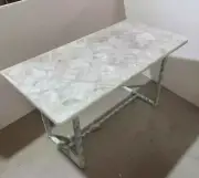 White Quartz Coffee Table, Agate Quartz Stone Center Sofa Table Furniture Decor