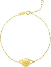 [JewelryWeb] 14k Yellow Gold Sparkle Cut/Textured Bracelet With Spring-Ring Clasp 18 Centimeters Link-Bracelet for Women